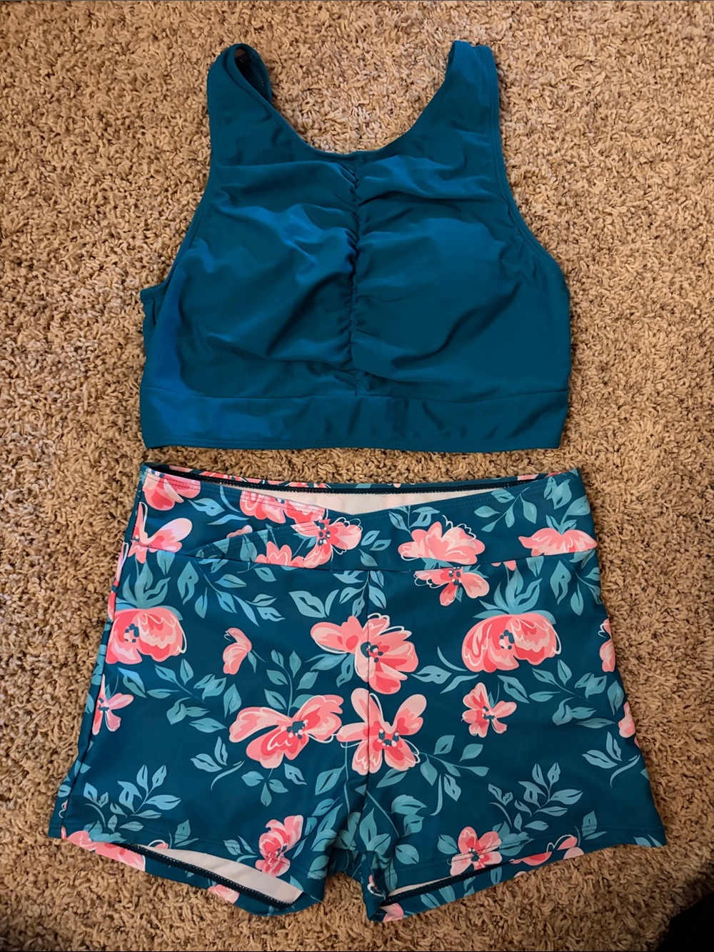 Teal Floral Two-Piece Swim Set